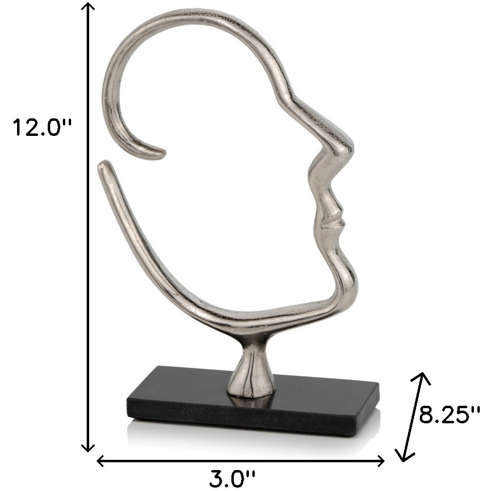 12"" Silver And Black Marble Aluminum Face Sculpture