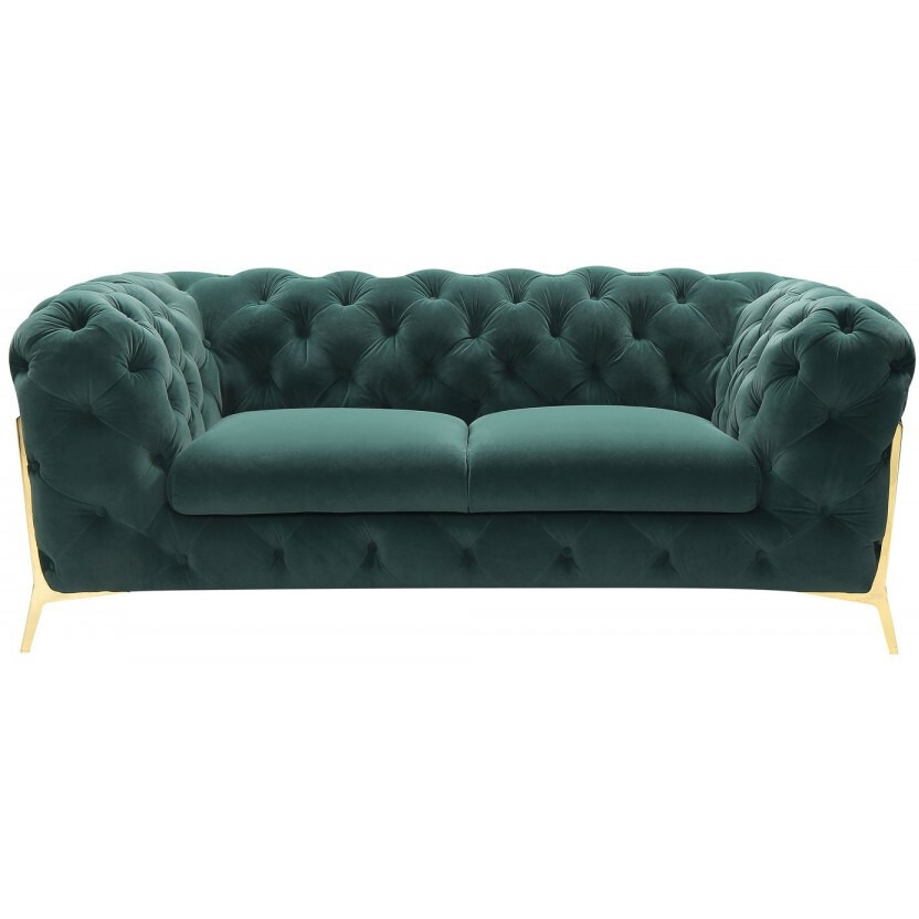 Glam 74"" Green Velvet And Gold Loveseat