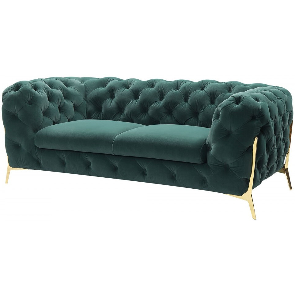 Glam 74"" Green Velvet And Gold Loveseat