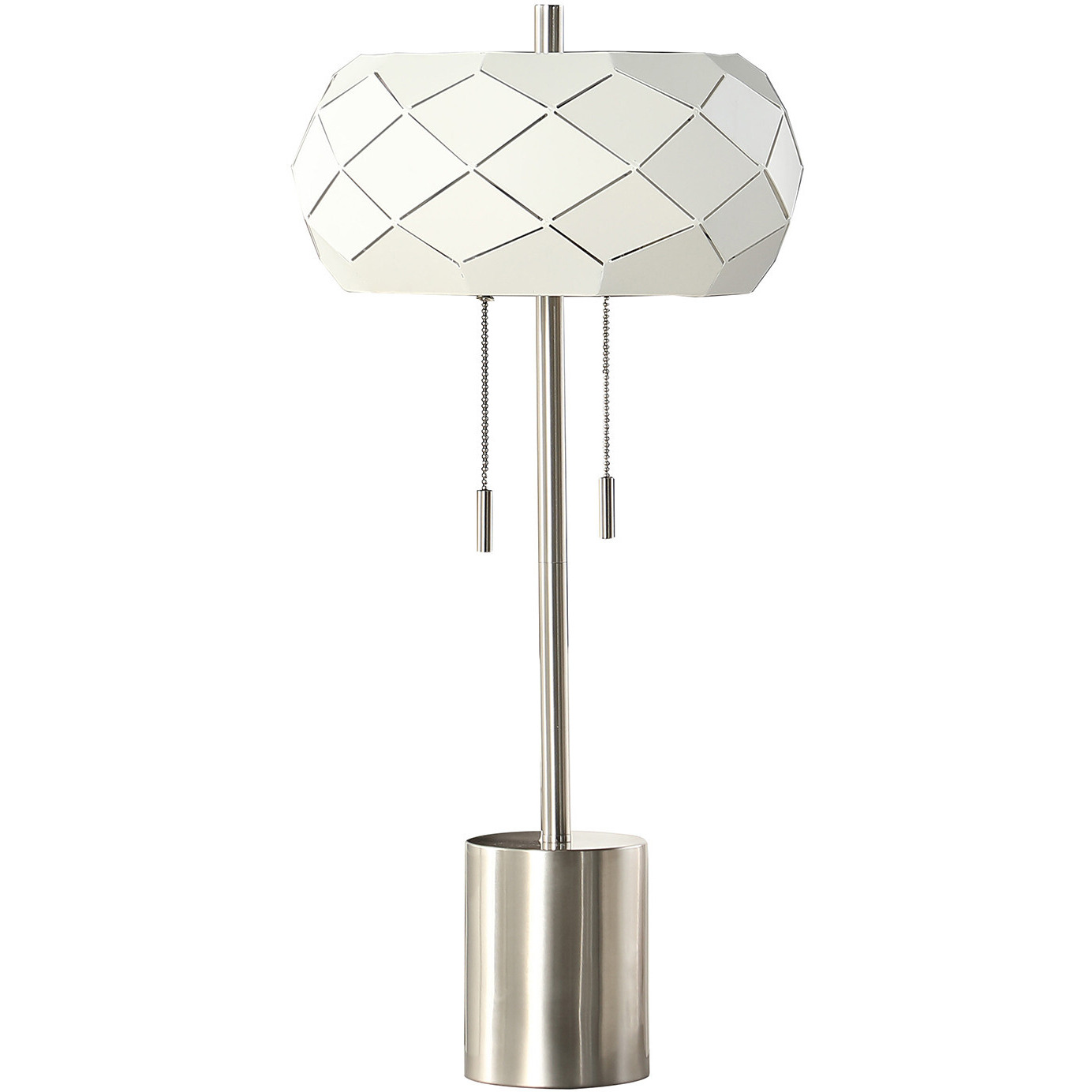 28"" Silver Metal Table Lamp With Geometric Laser Cut Metal Shade