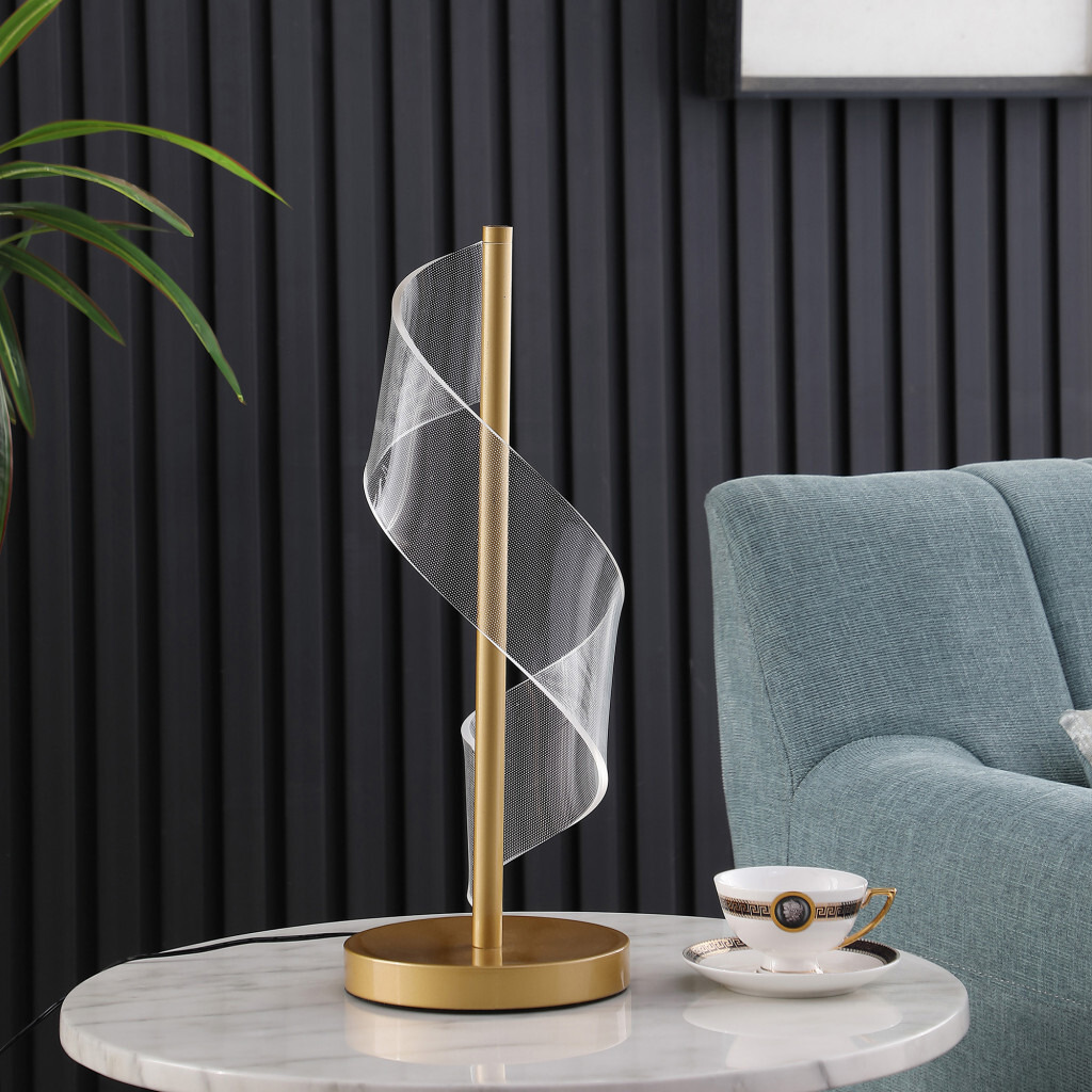 19"" Gold Modern Swirl Metal And  Acrylic Led Table Lamp