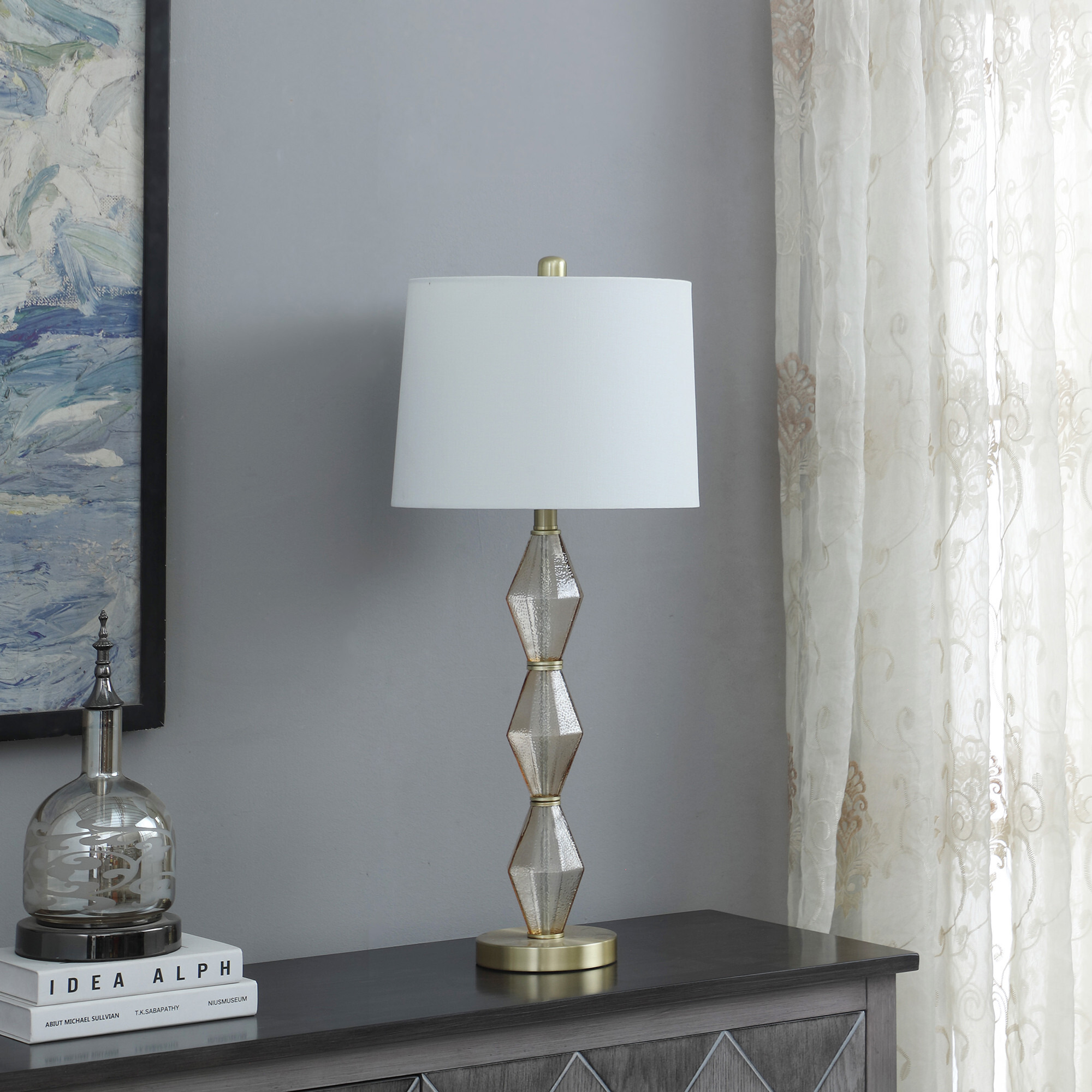 30"" Brushed Gold Geo Glass Table Lamp With Shade