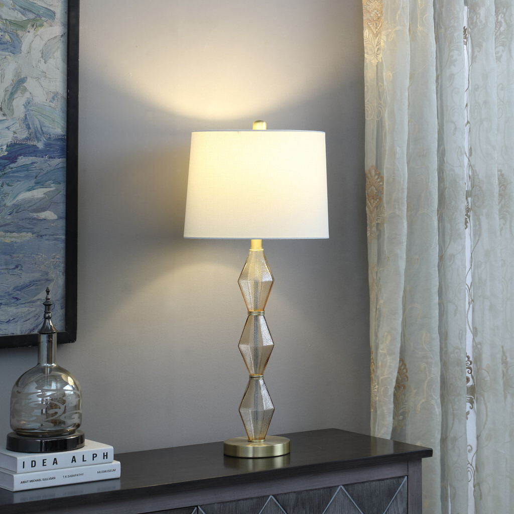 30"" Brushed Gold Geo Glass Table Lamp With Shade