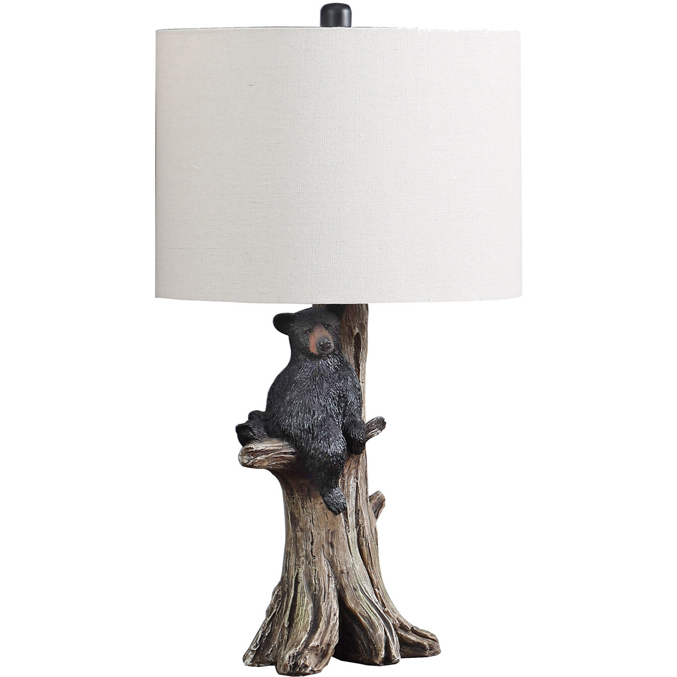 25"" Black Blear In A Tree  Table Lamp With Beige Shade