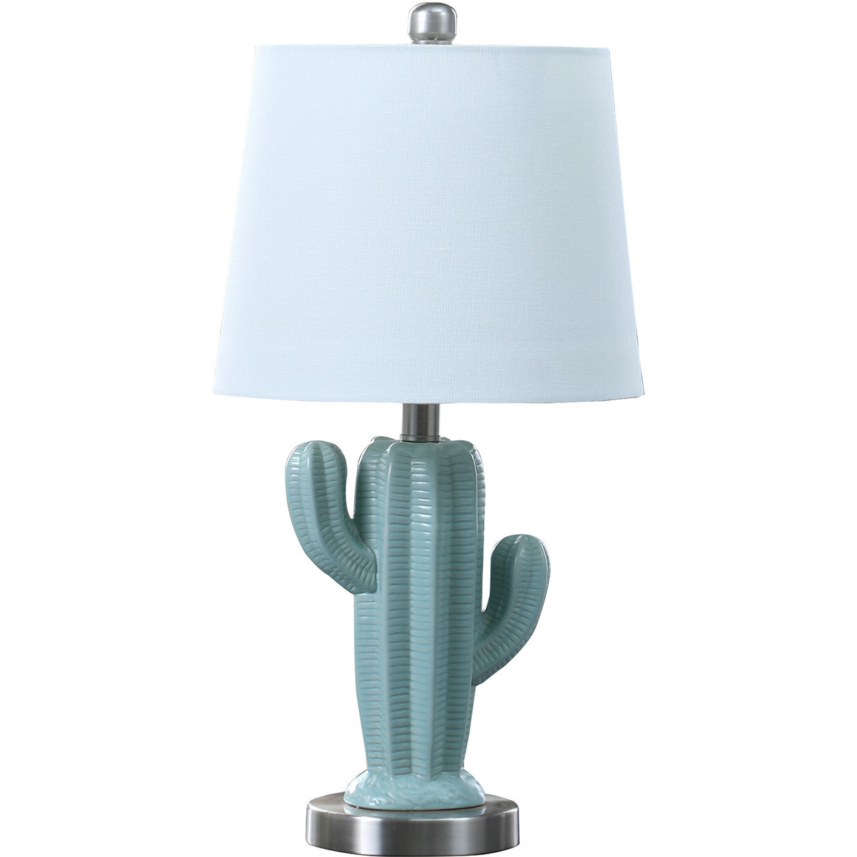 22"" Pale Blue Green Ceramic Cactus Table Lamp With White Shade
