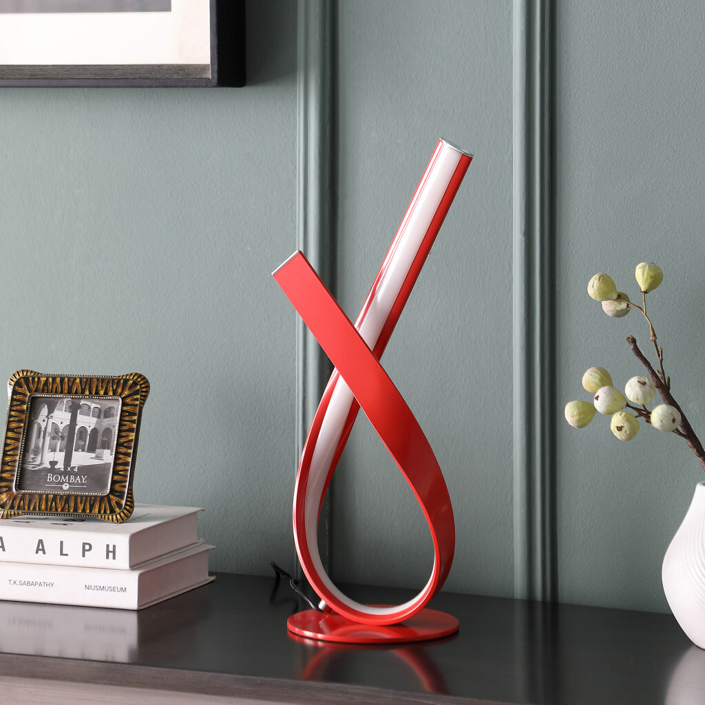 17"" Red Modern Abstract Ribbons Table Lamp