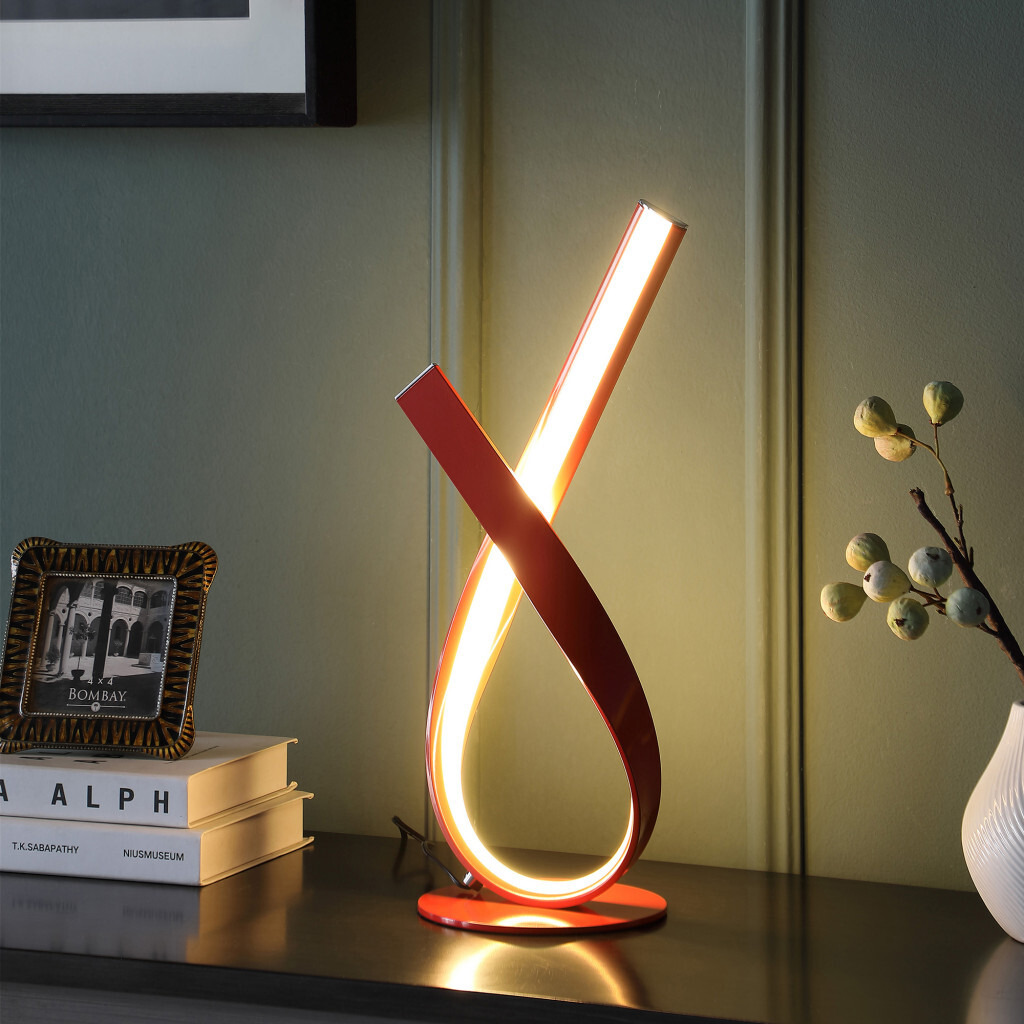 17"" Red Modern Abstract Ribbons Table Lamp