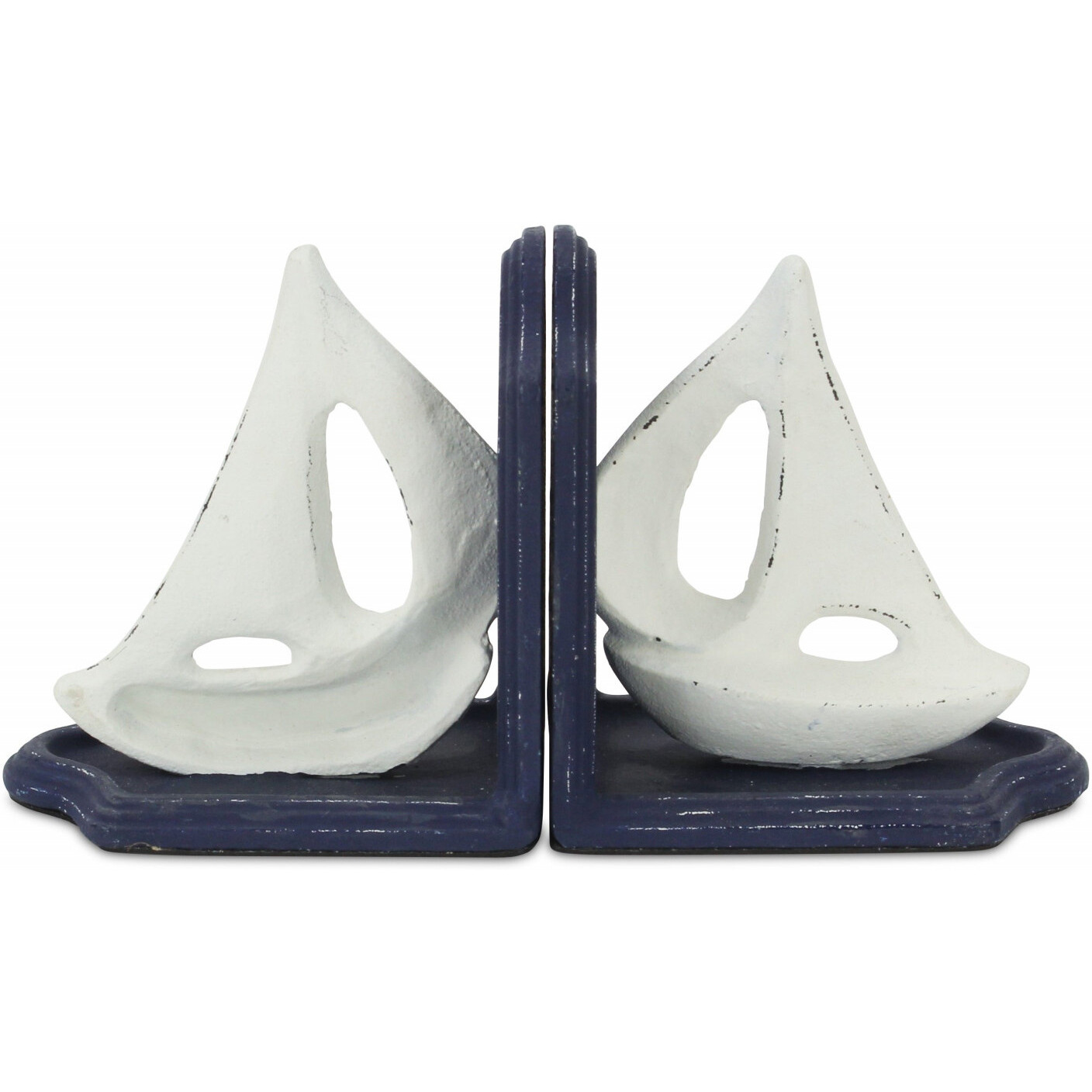 Set Of Two 5"" Blue Cast Iron Boat Bookends
