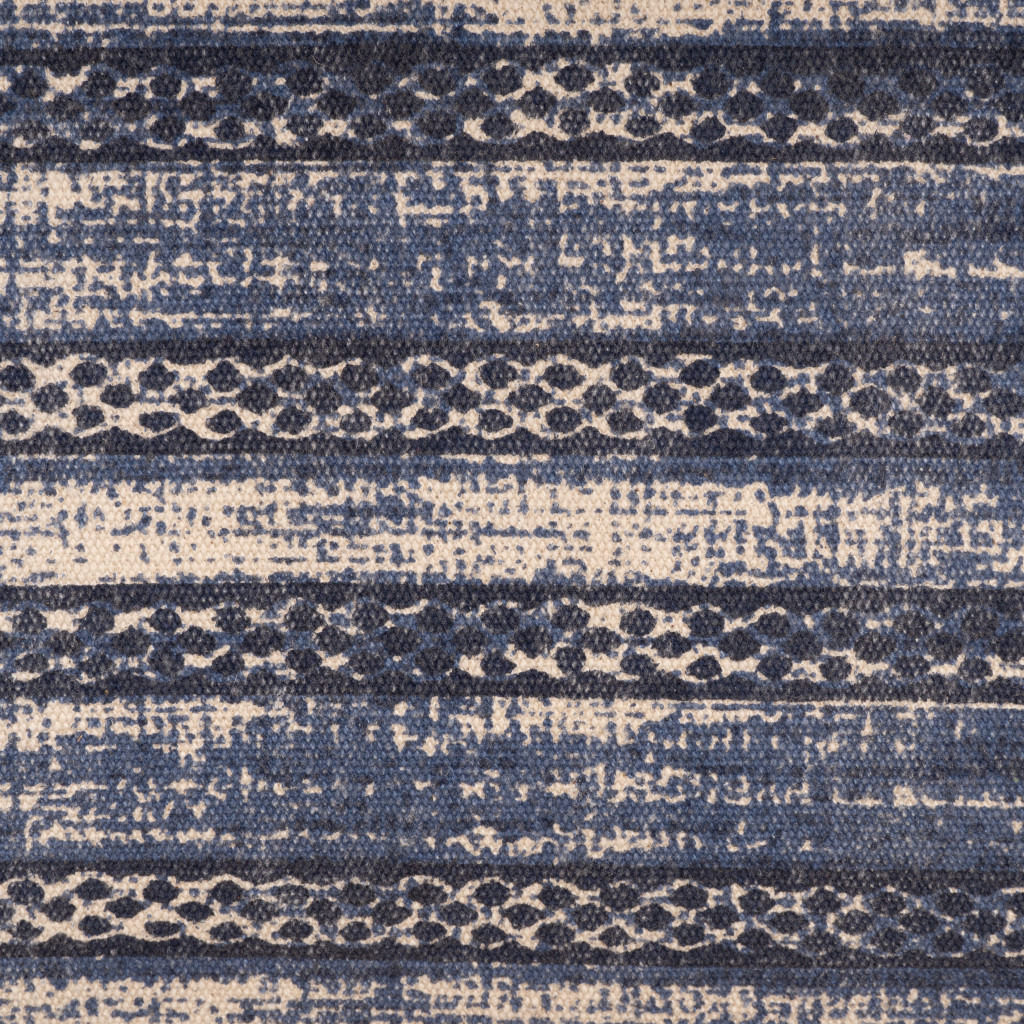 47"" Blue And Cream Abstract Design Blue Leg Upholstered Bench