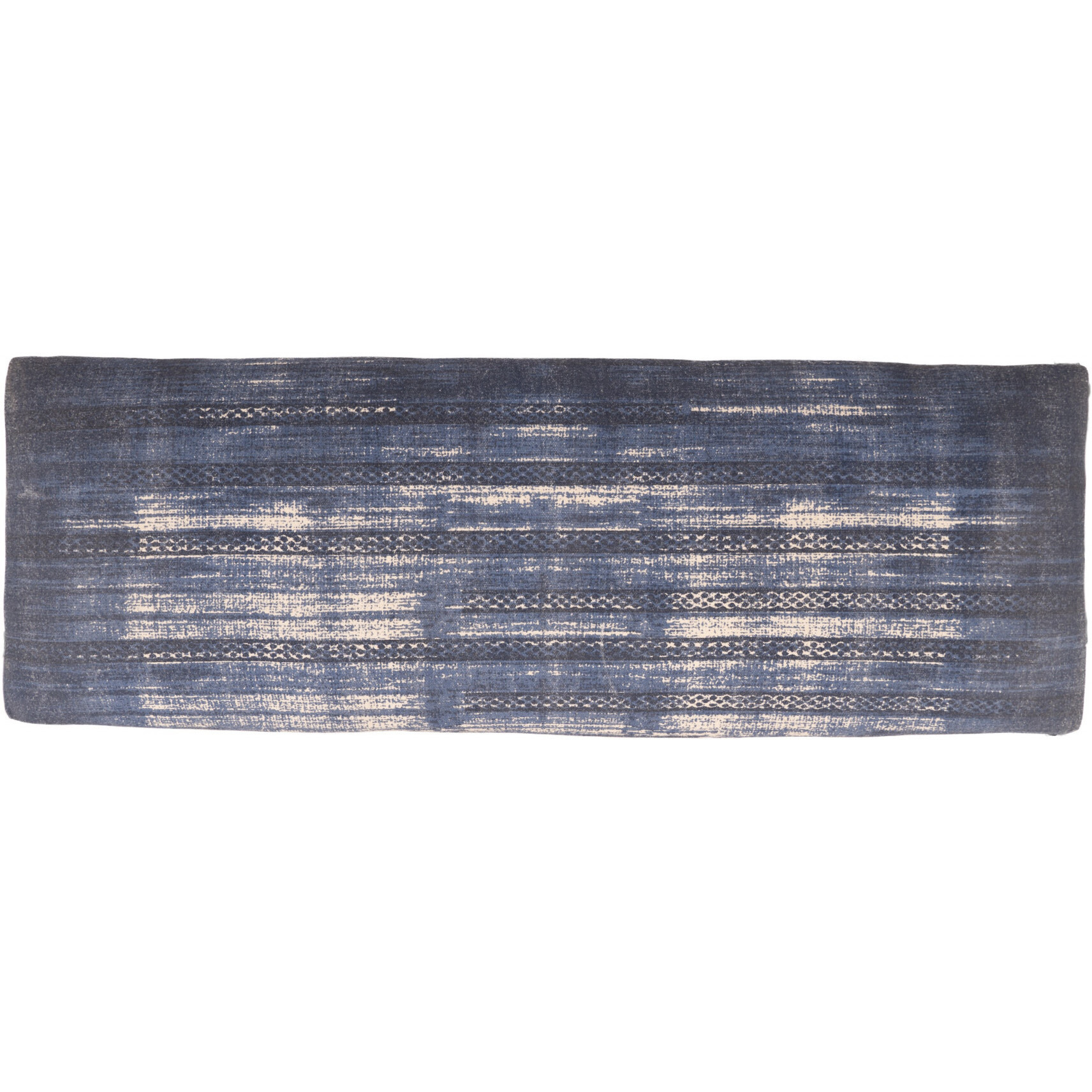 47"" Blue And Cream Abstract Design Blue Leg Upholstered Bench