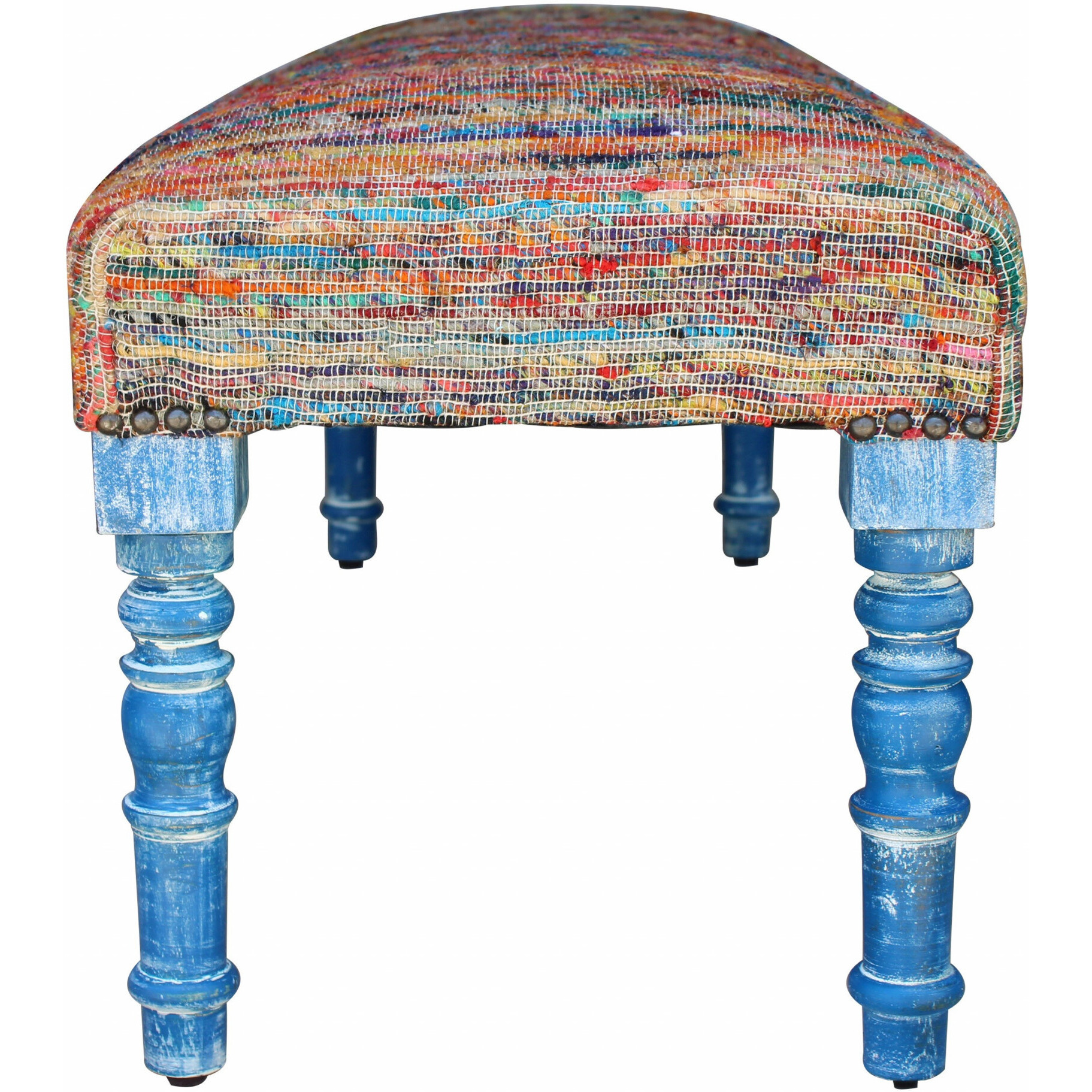 47"" Rainbow Stripe Blue Leg Upholstered Bench