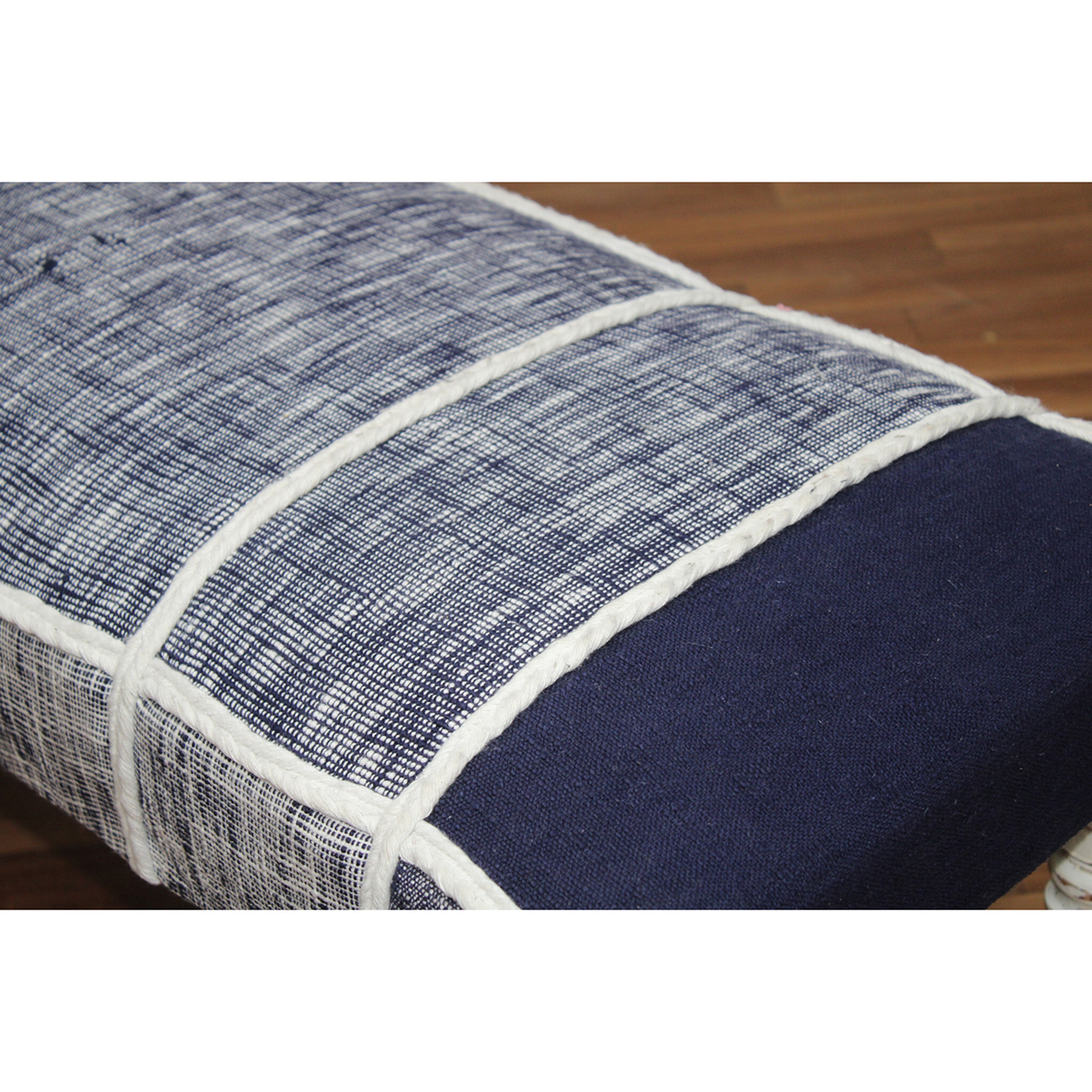 47"" Blue And Gray Textural White Leg Upholstered Bench