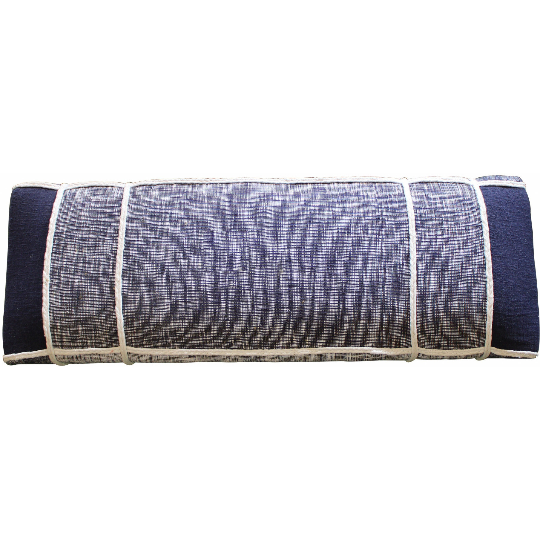 47"" Blue And Gray Textural White Leg Upholstered Bench