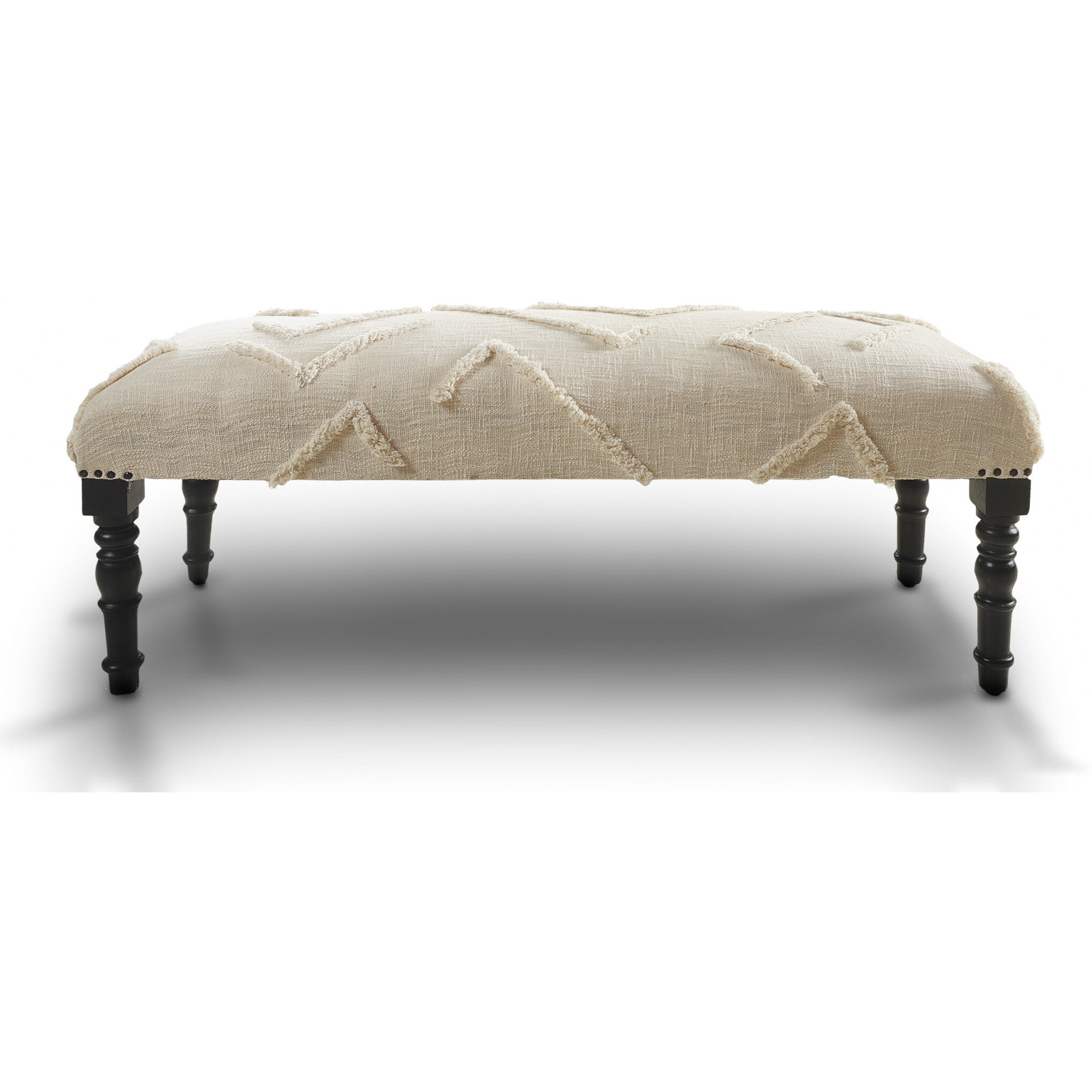 47"" Cream And Black Leg Abstract Upholstered Bench