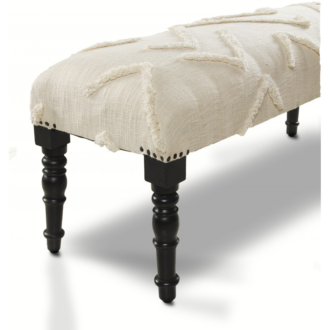 47"" Cream And Black Leg Abstract Upholstered Bench