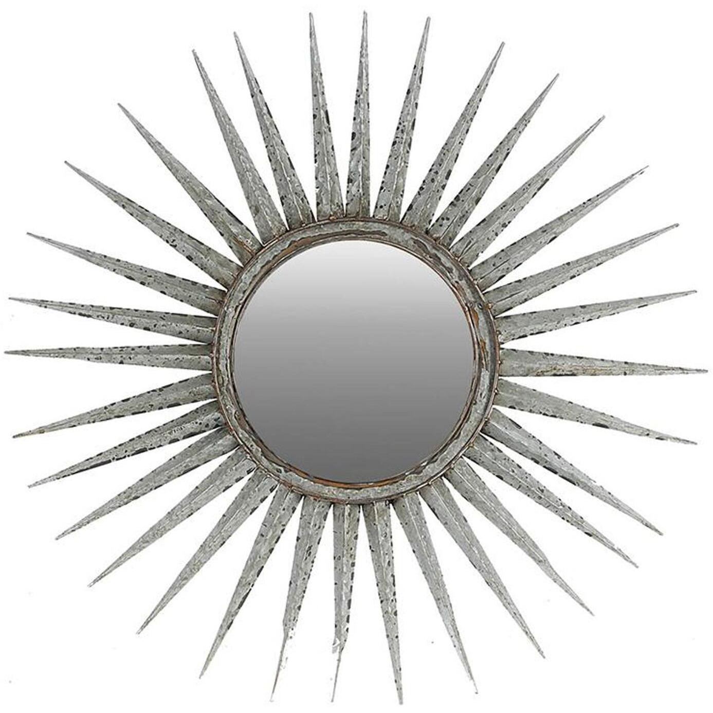 30"" Antiqued Silver Gray Sunburst Wall Mounted Accent Mirror
