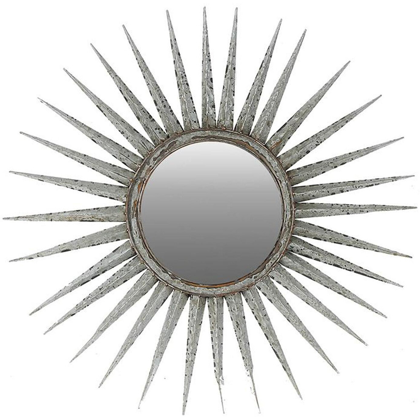 30"" Antiqued Silver Gray Sunburst Wall Mounted Accent Mirror