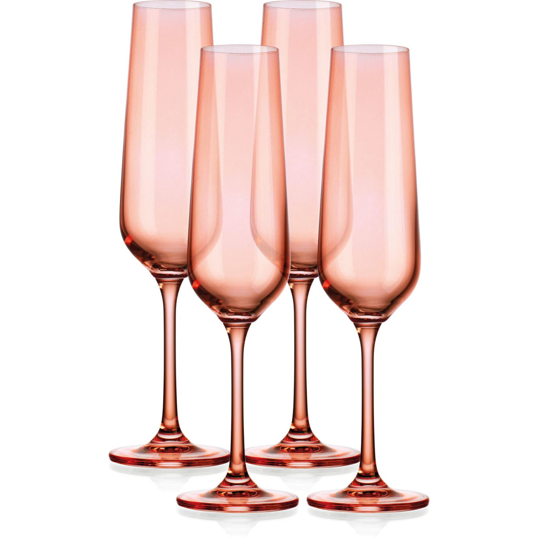 Set Of Four Translucent Blush Champagne Flutes