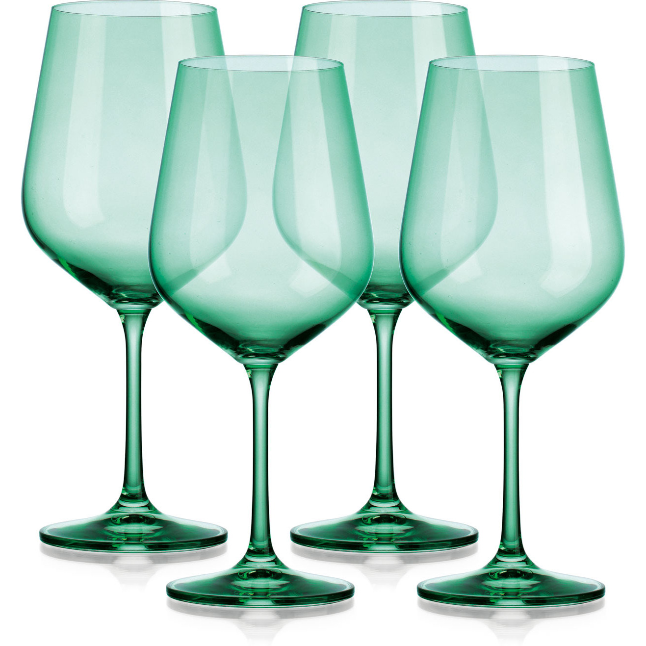 Set Of Four Translucent Pale Green Large Wine Glasses
