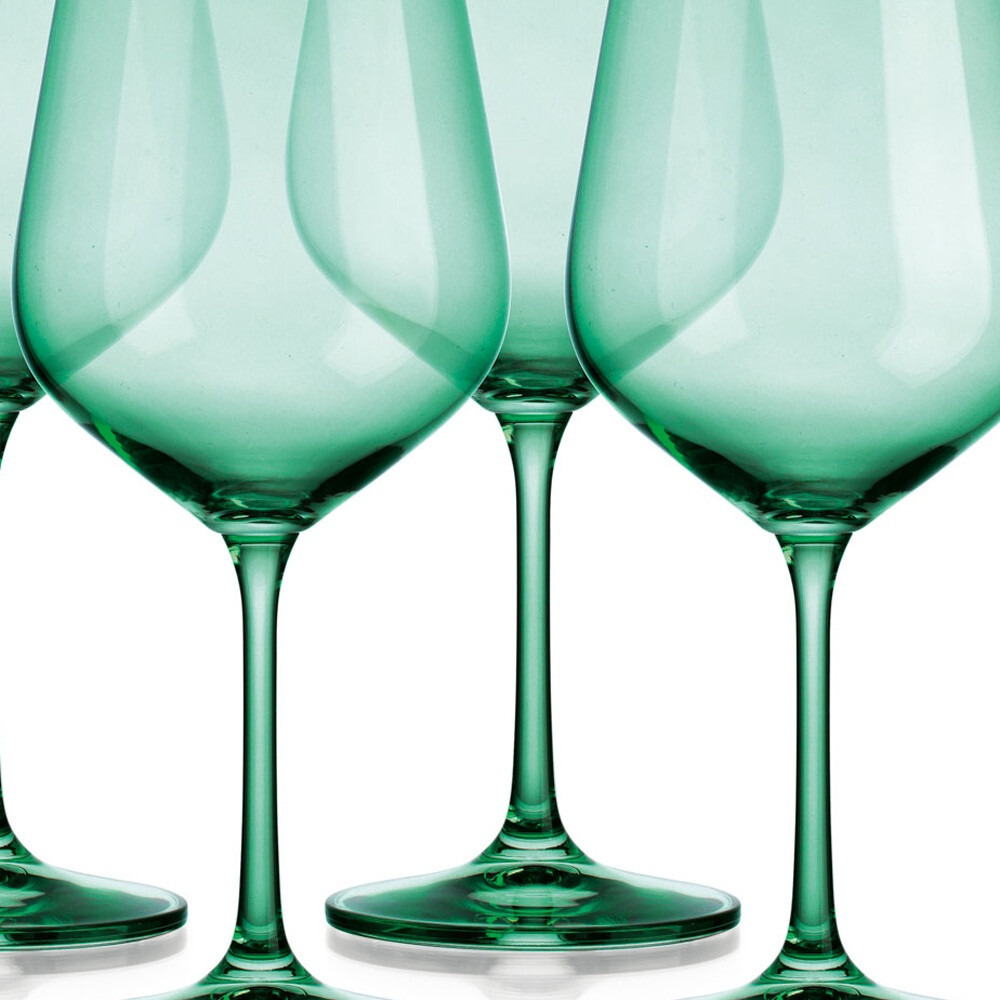 Set Of Four Translucent Pale Green Large Wine Glasses