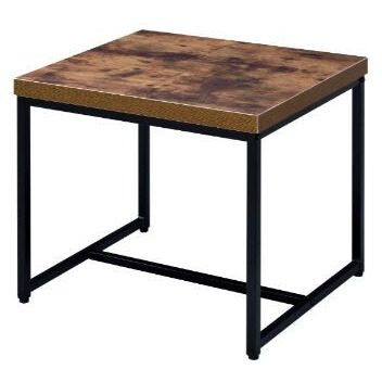 19"" Black And Brown Oak Manufactured Wood And Metal End Table