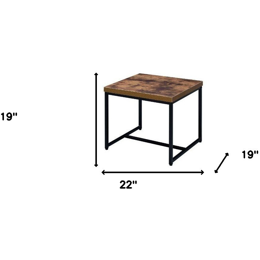 19"" Black And Brown Oak Manufactured Wood And Metal End Table