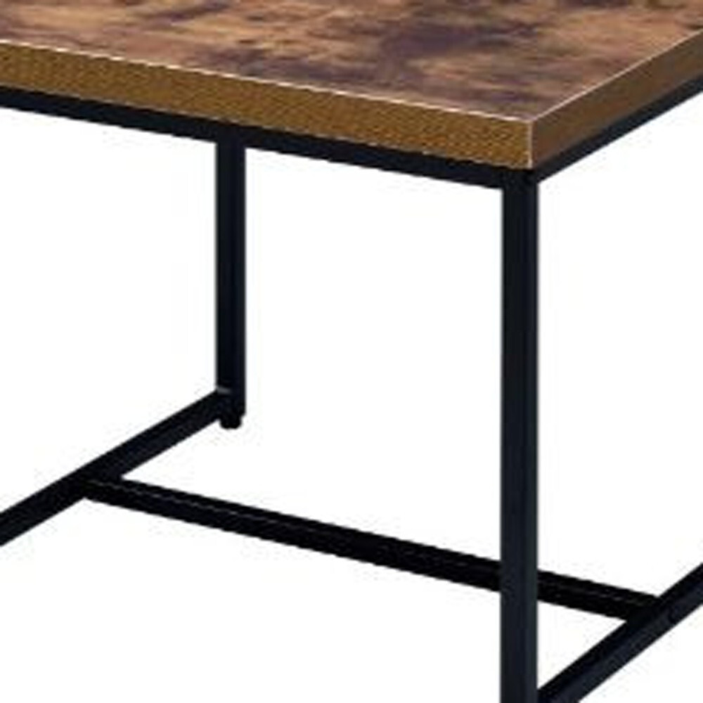 19"" Black And Brown Oak Manufactured Wood And Metal End Table