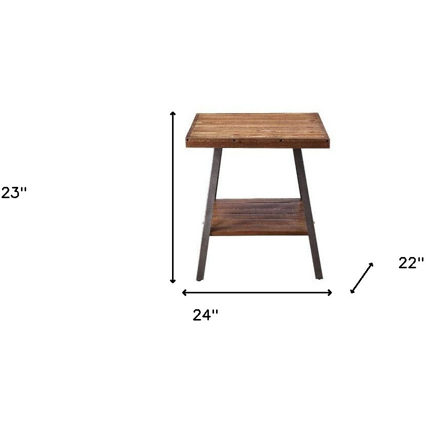 23"" Sandy Black And Weathered Oak Manufactured Wood Rectangular End Table With Shelf