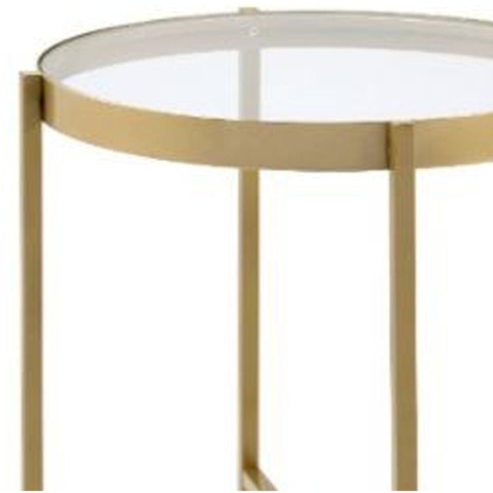 24"" Gold And Clear Glass And Metal Round End Table