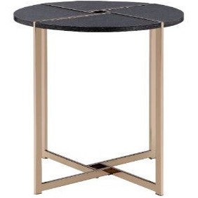 24"" Champagne And Black Manufactured Wood And Metal Round End Table