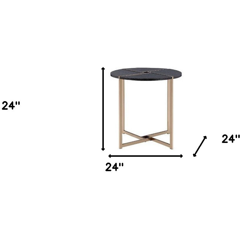 24"" Champagne And Black Manufactured Wood And Metal Round End Table