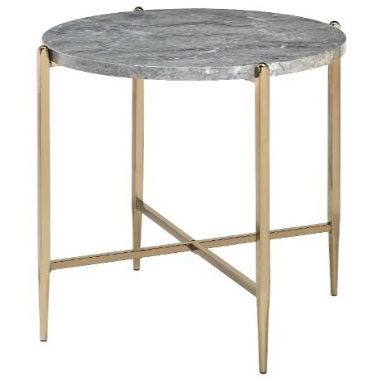 24"" Champagne And Light Gray Manufactured Wood And Metal Round End Table