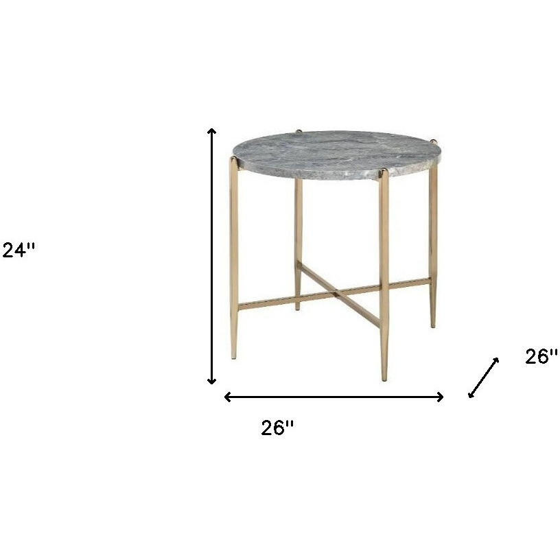 24"" Champagne And Light Gray Manufactured Wood And Metal Round End Table