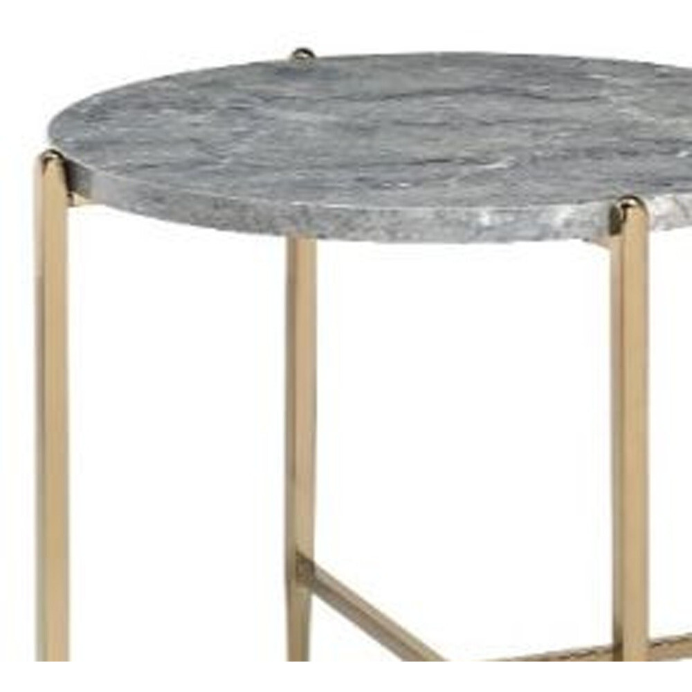24"" Champagne And Light Gray Manufactured Wood And Metal Round End Table