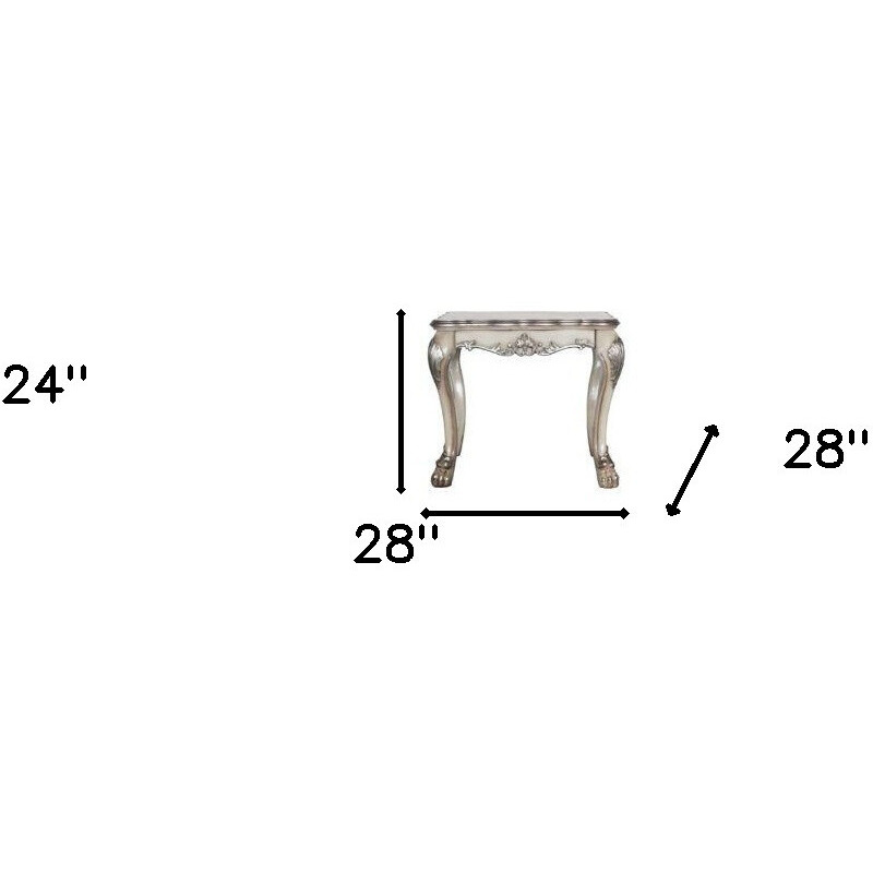 24"" Vintage Bone White Solid Wood And Polyresin Square End Table