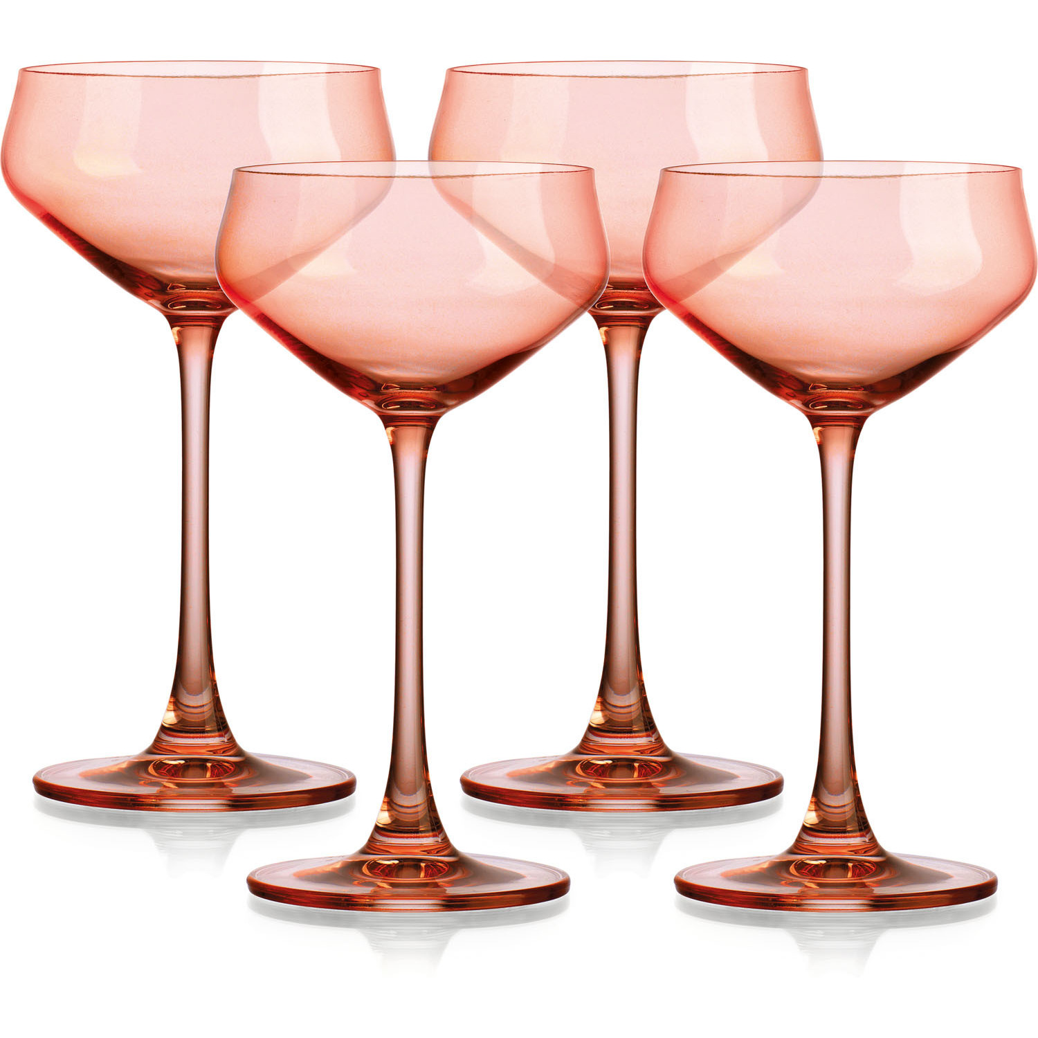 Set Of Four Translucent Blush Coral Coupe Glasses