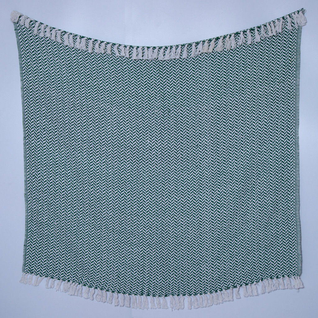 Green Woven Cotton Chevron Herringbone Throw