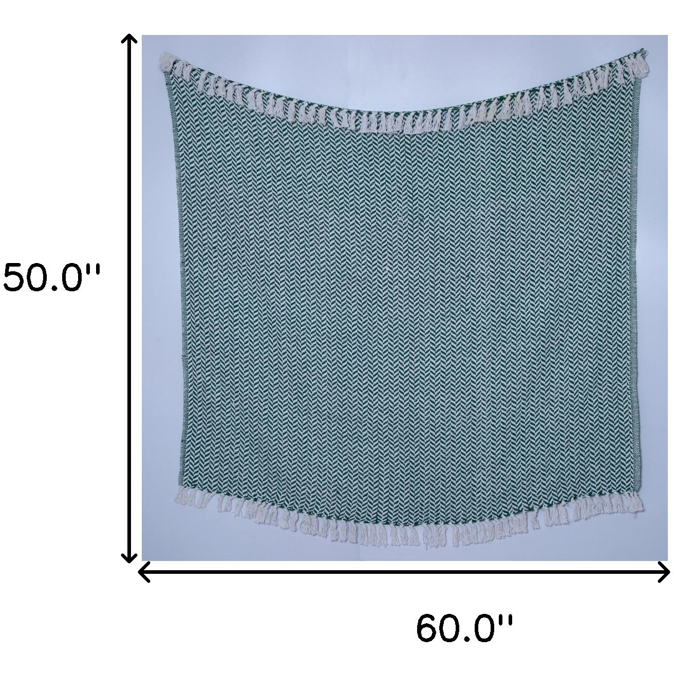 Green Woven Cotton Chevron Herringbone Throw