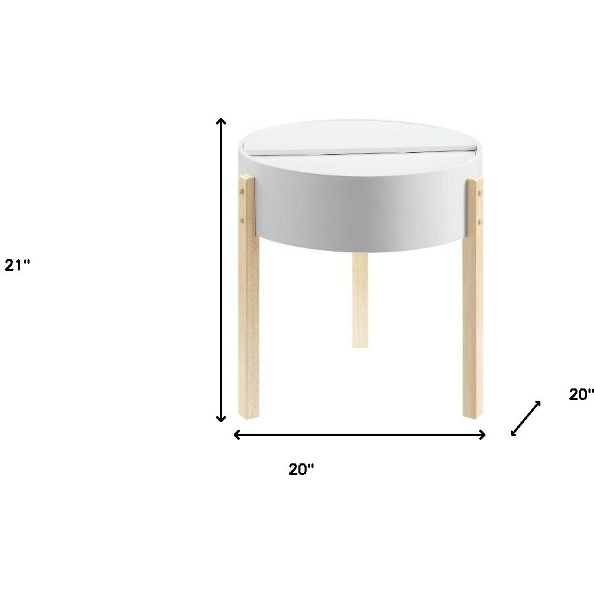 21"" Natural Brown And White Manufactured Wood And Solid Wood Round End Table