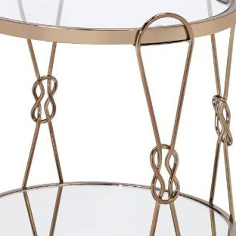 23"" Gold Mirrored And Metal Round End Table With Shelf