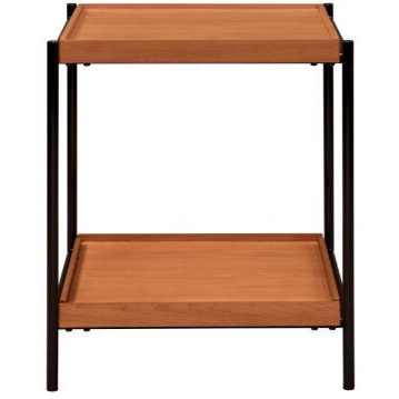 24"" Black And Honey Oak Wood And Metal Square End Table With Shelf