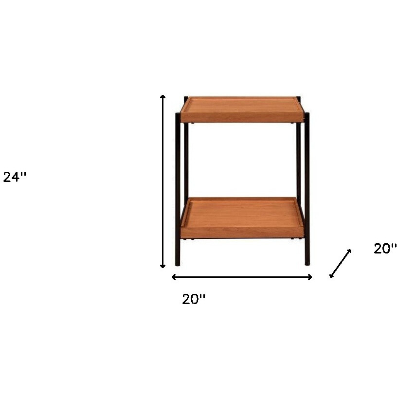 24"" Black And Honey Oak Wood And Metal Square End Table With Shelf