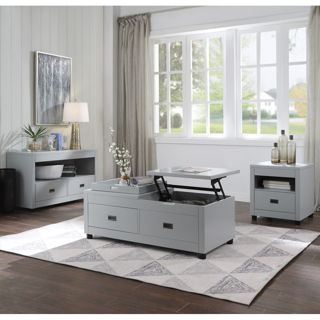 24"" Dove Gray Square End Table With Drawer And Shelf