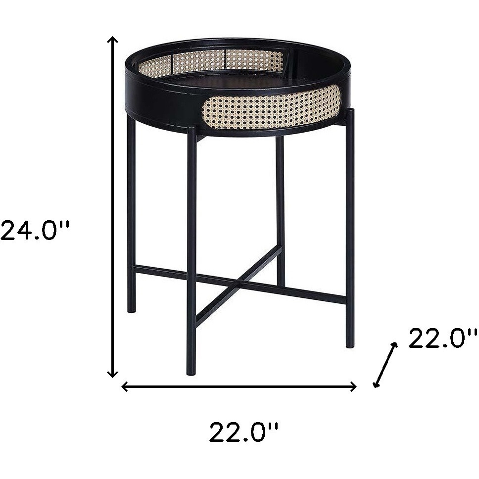 24"" Black Melamine Veneer And Manufactured Wood Round End Table