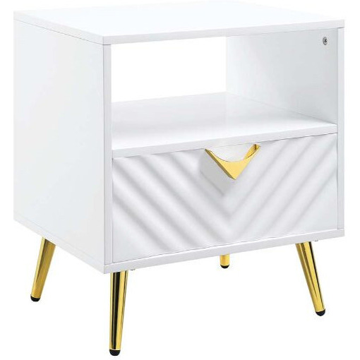 22"" White Manufactured Wood And Metal Rectangular End Table With Drawer And Shelf