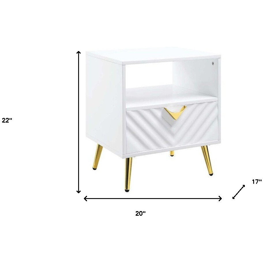 22"" White Manufactured Wood And Metal Rectangular End Table With Drawer And Shelf