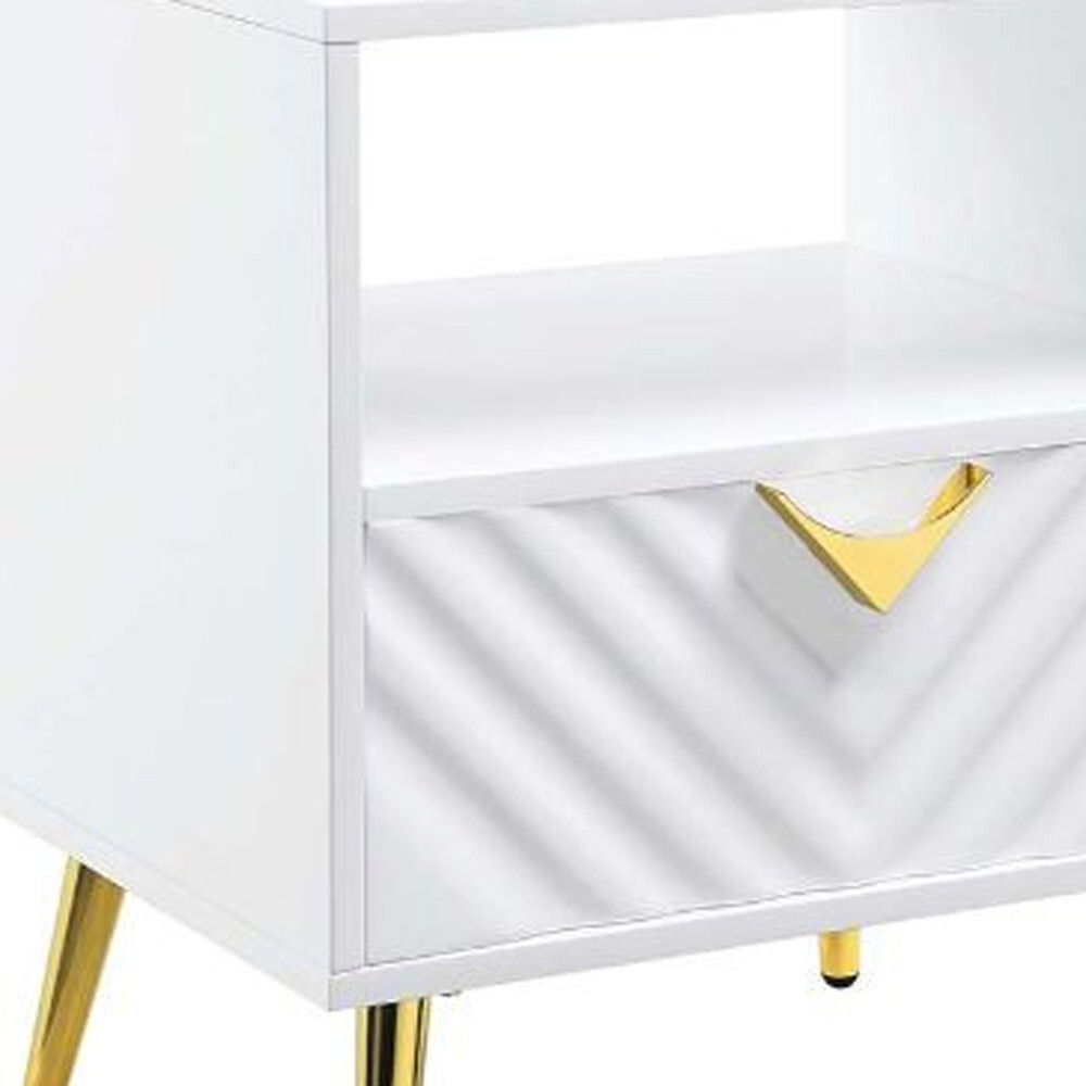 22"" White Manufactured Wood And Metal Rectangular End Table With Drawer And Shelf