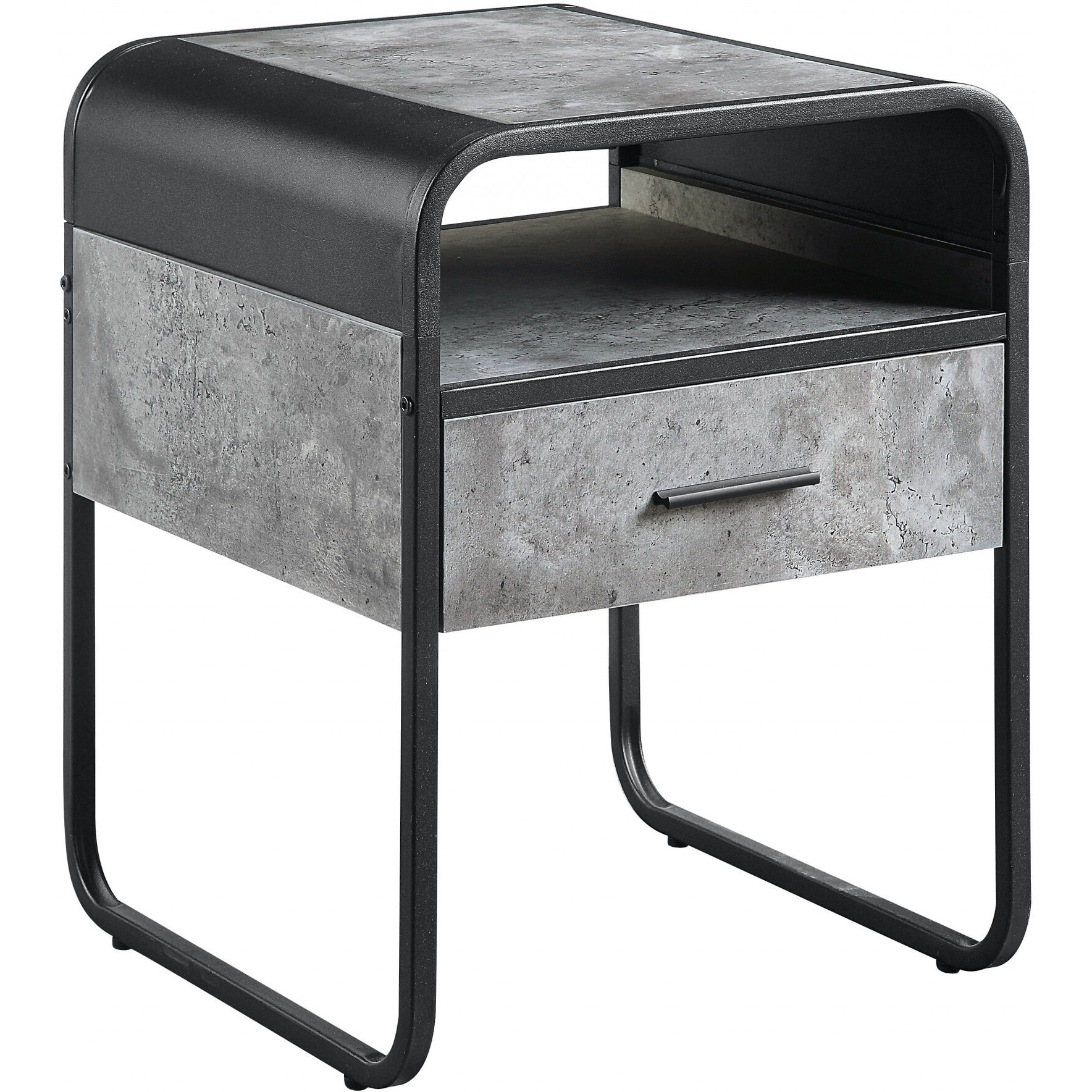 22"" Black And Concrete Gray Manufactured Wood And Metal Square End Table With Drawer And Shelf