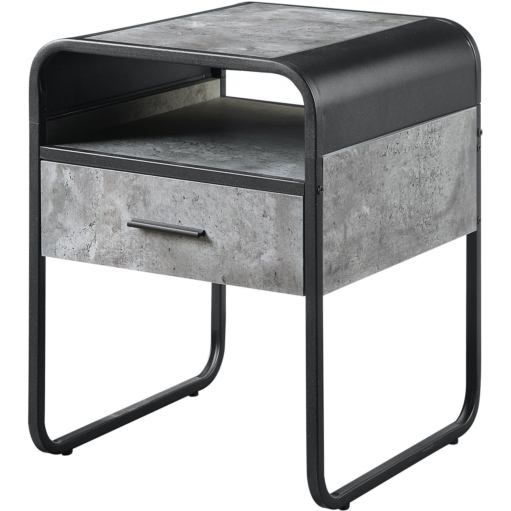 22"" Black And Concrete Gray Manufactured Wood And Metal Square End Table With Drawer And Shelf