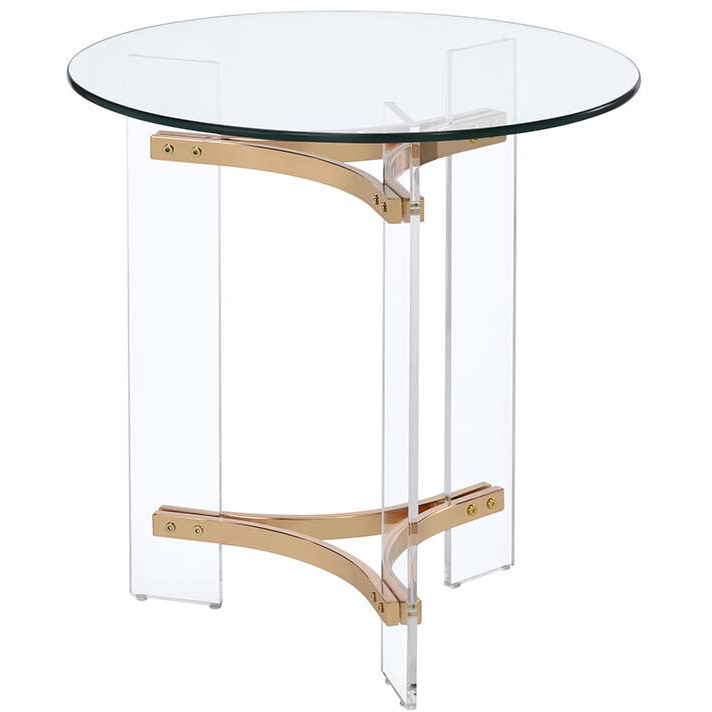 24"" Gold And Clear Glass And Metal Round End Table